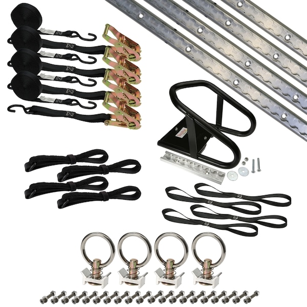 8' Single Tie Down System w/ Wheel Chock - Aluminum